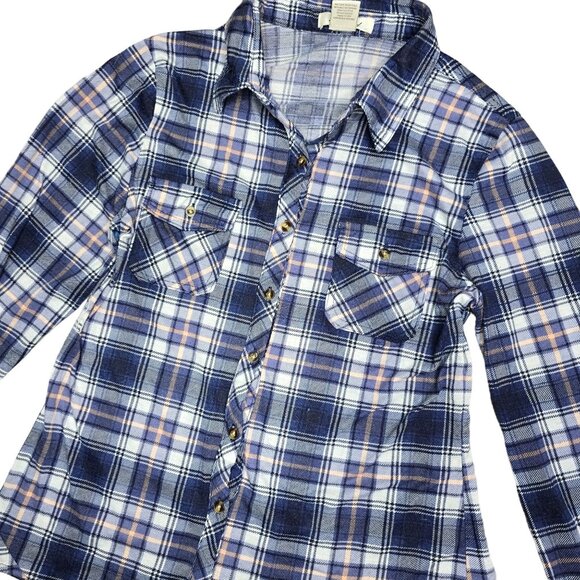 Passport Womens Blue & White Plaid Button-Up Shirt Size L flannel fall shirt - Picture 6 of 7